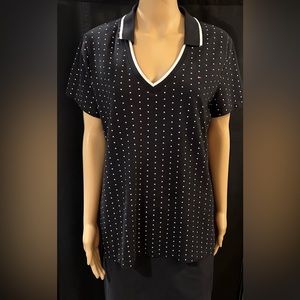 Tommy Hilfiger v-neck polo shirt. Black with white dots. Sz XL